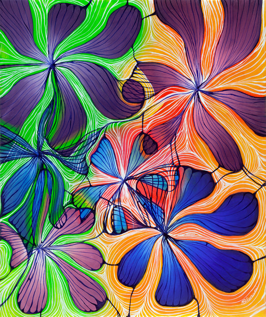 Colorful abstract floral design with swirling patterns