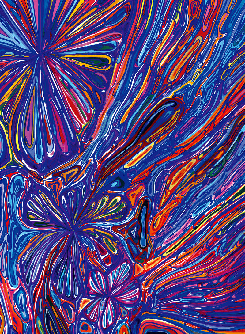 Abstract artwork with vibrant colors and dynamic patterns
